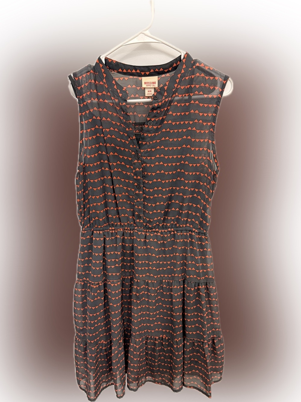 Mossimo Supply Co. Black Sleeveless Tunic with Orange Triangle Stripe Print